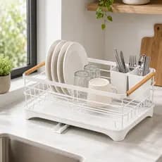 Escorredor de Louças Organizador de Piacom Base Coletora de Água Porta Talheres Cozinha Moderna NobleFlow Branco