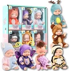 Kit 6 Mini Bonecas Bebe Reborn Brinquedo Coleção Caixa Expositora