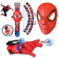 Kit Homem Aranha Luva + Mascara + Relogio Projetor Brinquedo Diversão Garantida