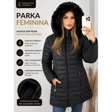 Sobretudo Feminina longo com capuz forrado peluciado parka