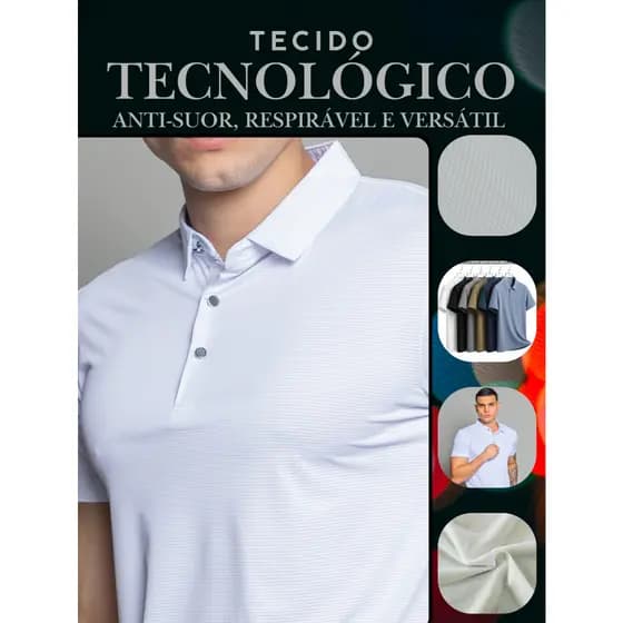 Camisa Polo Social Premium Luxo Poliamida Masculina Importada Texturizada Respirável Leve