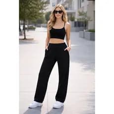 Calça Moletom Pantalona Wide Leg Feminina Cintura Alta Premium