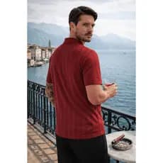 Camiseta Polo Masculina Tricot Sem Botão Com Botão Texturizada Old Money Elegante Social Casual