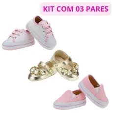 sapato de bebe menina kit com 03 pares macio delicada e charmosa festas aniversario 13 ao 18