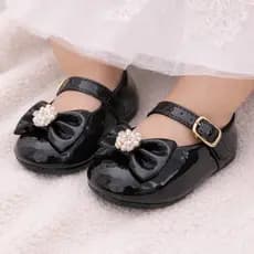 Sapatinho Bebê Menina Sapatilha Preta Com Laço e Strass Luxuosa Super Macia N° 13 ao 18