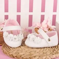 Sapatinho  boneca  Bebe  menina Batizado Com Laço Florzinha