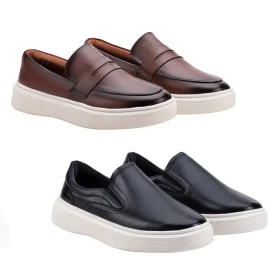 Kit 2 Pares Loafer Masculino Couro Slip On Casual Conforto