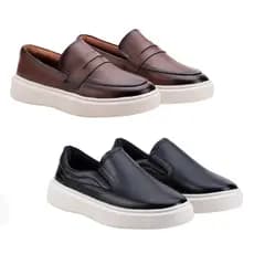 Kit 2 Pares Loafer Masculino Couro Slip On Casual Conforto