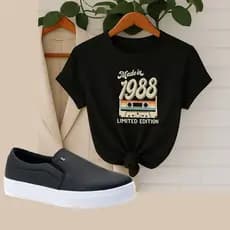Kit Tênis Slip On Feminino Casual + T-shirt Básica Conforto