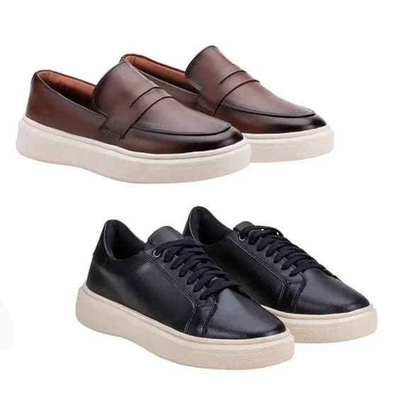 Kit 2 Pares Mocassim Loafer Masculino Couro Sapatênis Casual