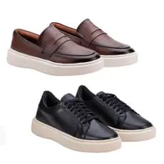 Kit 2 Pares Mocassim Loafer Masculino Couro Sapatênis Casual