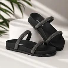 Papete Feminina Confortável Sandalia Chinelo Brilho 2 Tiras Reforçada