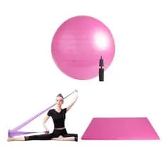 Kit Ginástica Bola De Pilates Suiça + Colchonete + Elástico 1,5m