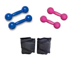Kit Par Halter 1 Kg + Par Halter 2 Kg Pesos Emborrachados Academia Treino + Par Caneleira 1 Kg