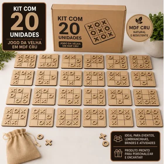 Kit 20 Jogo da Velha MDF Lembrancinha Festa Infantil Aniversário Escolar Educativo Tabuleiro Brinquedo Presente Jogo