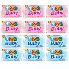 Kit 12 Sabonetes Infantis 123 Baby Azul ou Rosa