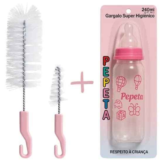 Kit Escova de Mamadeira + Madadeira Fashions 240ml Azul ou Rosa