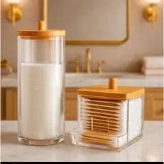 Kit Porta Algodão Cotonete Organizador Tampa Bambu Makeup PLATINA