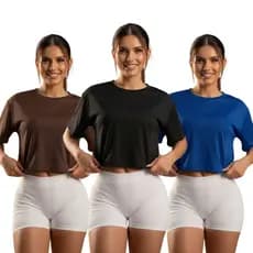 Kit 3 Cropped Feminino Academia Dry Fit Furadinho Leve Confort谩vel Treino Atividade F铆sica Anti Suor