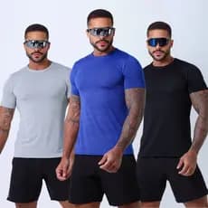Kit 3 Camisetas Masculina Treino Academia Dry Fit Tecnologia Anti-Suor e Anti-Odor Tecido Leve Conf