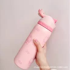 Owala Kitty Copo de palha portátil esportivo de aço inoxidável rosa menina copo de água fofo