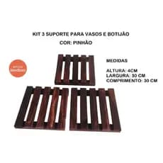 KIT 3 Suporte Para Vasos e Botijão de Madeira Pinus Modular 30x30x4