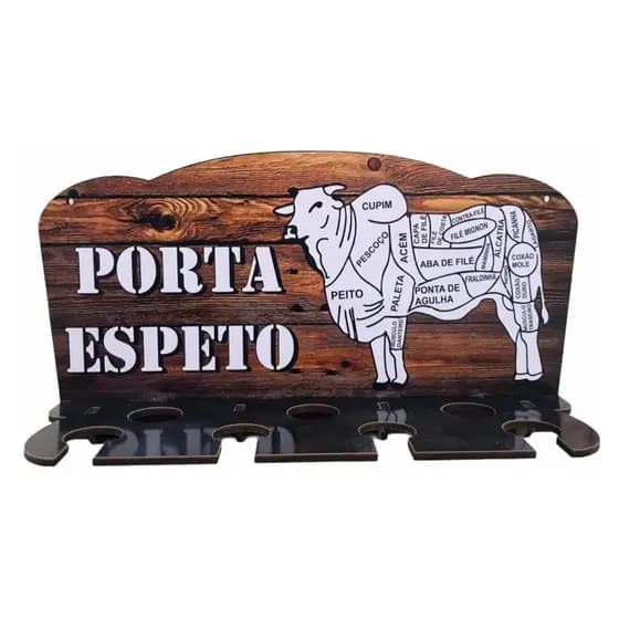 Porta Espeto de Parede Suporte para 7 Espetos Madeira MDF