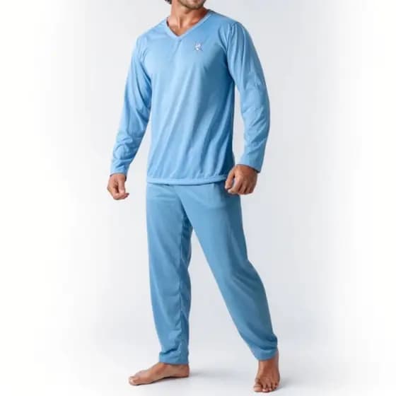 Pijama Masculino Malha Liso Adulto Comprido Pijamas Quentes Inverno Frio Longo Luxo