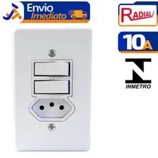 2 Teclas Simples + Tomada (2P+T) 10A/250V Gelo C/ Embalagem Bivolt Plástico Antichamas