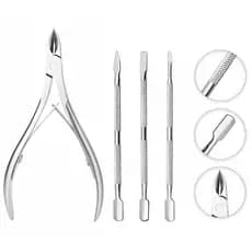 KIT Manicure Alicate Aço Inox + Espátulas Raspador, Desencravador e Empurrador Antiderrapante