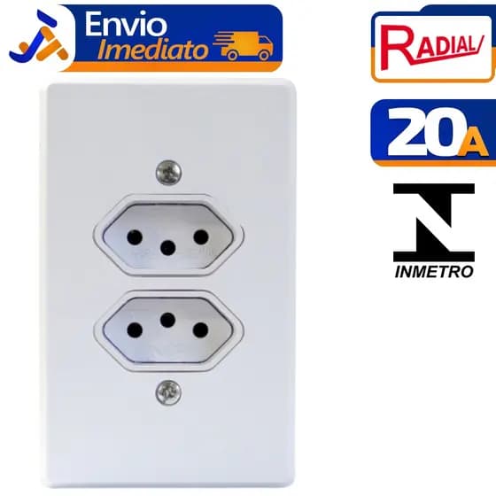 2 Tomadas Distanciadas Radial 20A/250V Gelo C/ Embalagem Bivolt Plástico Antichamas