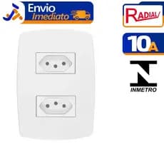 2 Tomadas Distanciadas Radial (2P+T) 10A/250V Linha Pérola Branca C/ Embalagem Bivolt Plástico Anti-Chamas