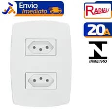 2 Tomadas Distanciadas Radial (2P+T) 20A/250V Pérola Branca C/ Embalagem Bivolt Plástico Anti-Chamas