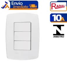 3 Interruptores/Teclas Radial 10A/250V Pérola Branca C/ Embalagem Bivolt Plástico Antichamas