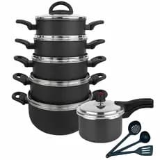 Kit Panelas Antiaderente 6 Peças 5 Caçarolas 14 a 22cm Tampa Vidro + Panela de Pressão 4,5L