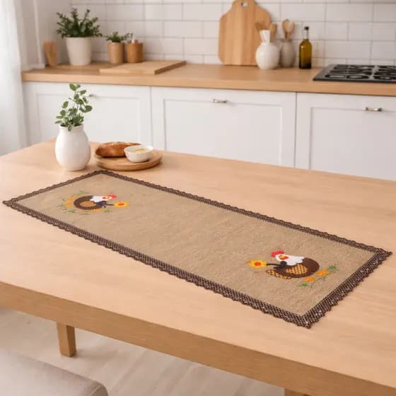 Caminho de Mesa 1,00x38 Bordado – Gorgurinho com Babado | Oferta Decorativa