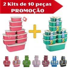 2 Kits de 10 Potes Alimento Plástico Com Tampa Mantimento Kit Cozinha Tapuer