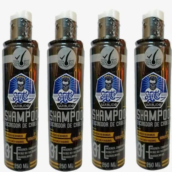 Kit 4 Shampoo Escurecedor Barba e Cabelo Unissex Santo Barbudo Tonico Capilar 250ml