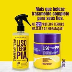Protetor Térmico Capilar Spray  500ml, Máscara Hidratação SOS 500g Lisoterapia Hidralise