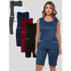 Conjunto Uniforme Farda Feminino Babá Empregada Doméstica Cuidadora Copeira Diarista Auxiliar Serviços Gerais 2 Bolsos