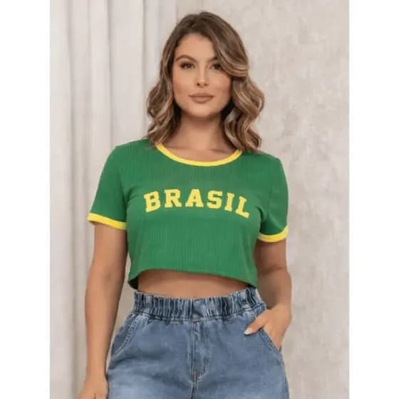 Camiseta Manga Curta Do Brasil Feminina Moda Estilo Copa Top Cropped Regata