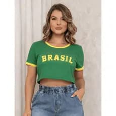 Camiseta Manga Curta Do Brasil Feminina Moda Estilo Copa Top Cropped Regata