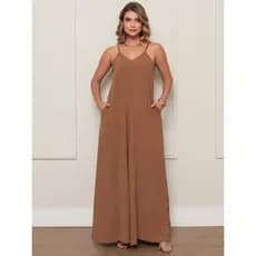 Macacão Feminino Longo Pantalona Elegante Com Bolsos Alcinha Regulável Plus Size