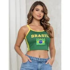 Blusa Brasil Regata Feminina Casual Copa Estilo Alcinha Cropped Moda