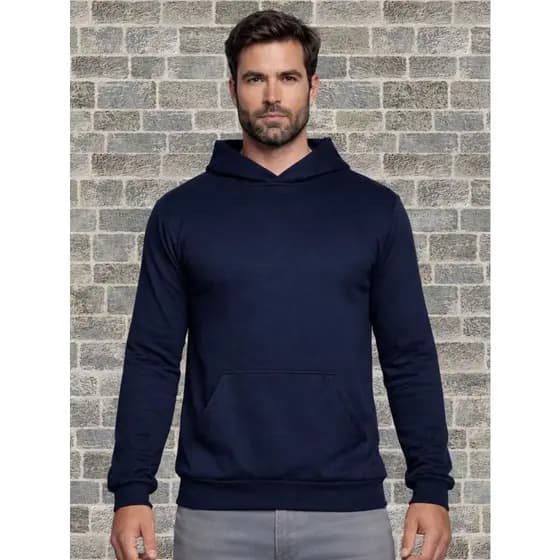 Blusa de Moletom Masculino de Frio Liso Algodão Com Capuz Estilo Canguru com Bolso Quentinho