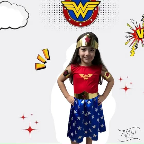 Fantasia Infantil Super Heroína Com Acessórios Maravilha