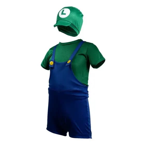 Roupa Luigi Infantil  Com Chapéu Fantasia Completa Envio Rápido