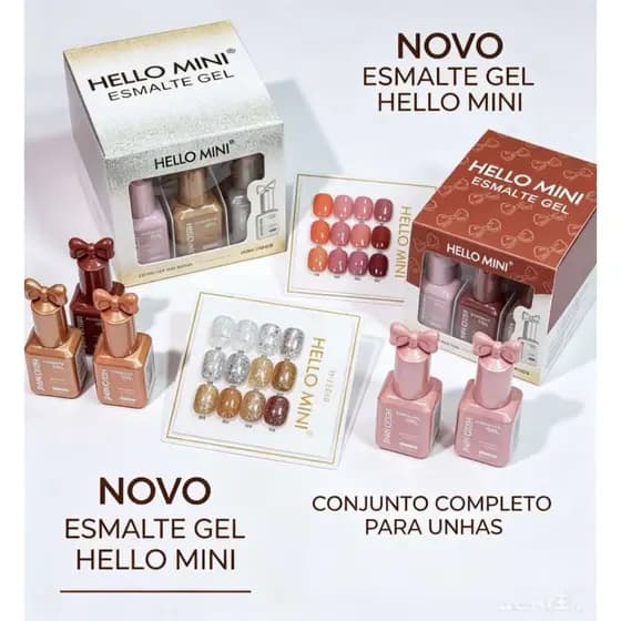 Caixa com 12 Cores +  Placa de Brinde/ Esmalte Gel HELLO MINI