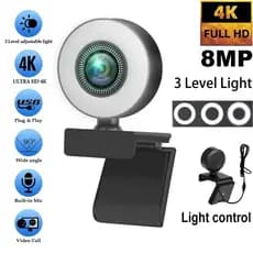4K 1080P Webcam Controle De Luz Full HD 8MP PC Laptop Foco Automático Transmissão Ao Vivo Flexível Com Microfone