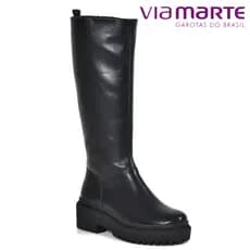 Bota Feminina Via Marte Cano Alto Preta Solado Tratorada Over Moda Conforto Fashion Biker Inverno